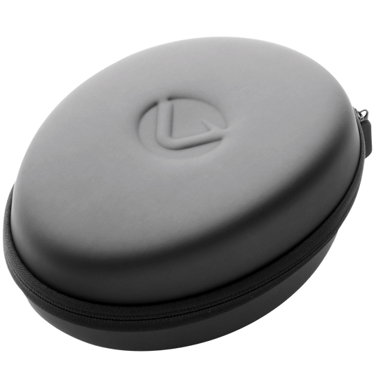Volkano Shell series black headphone case, perfect for organized storage and travel with cables and accessories.