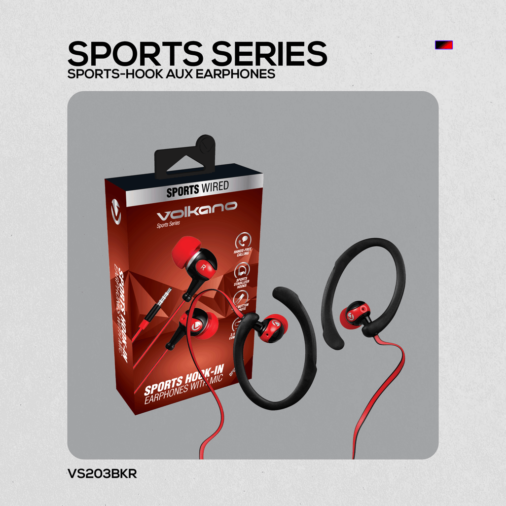 Volkano Sports Earphones BlackRed