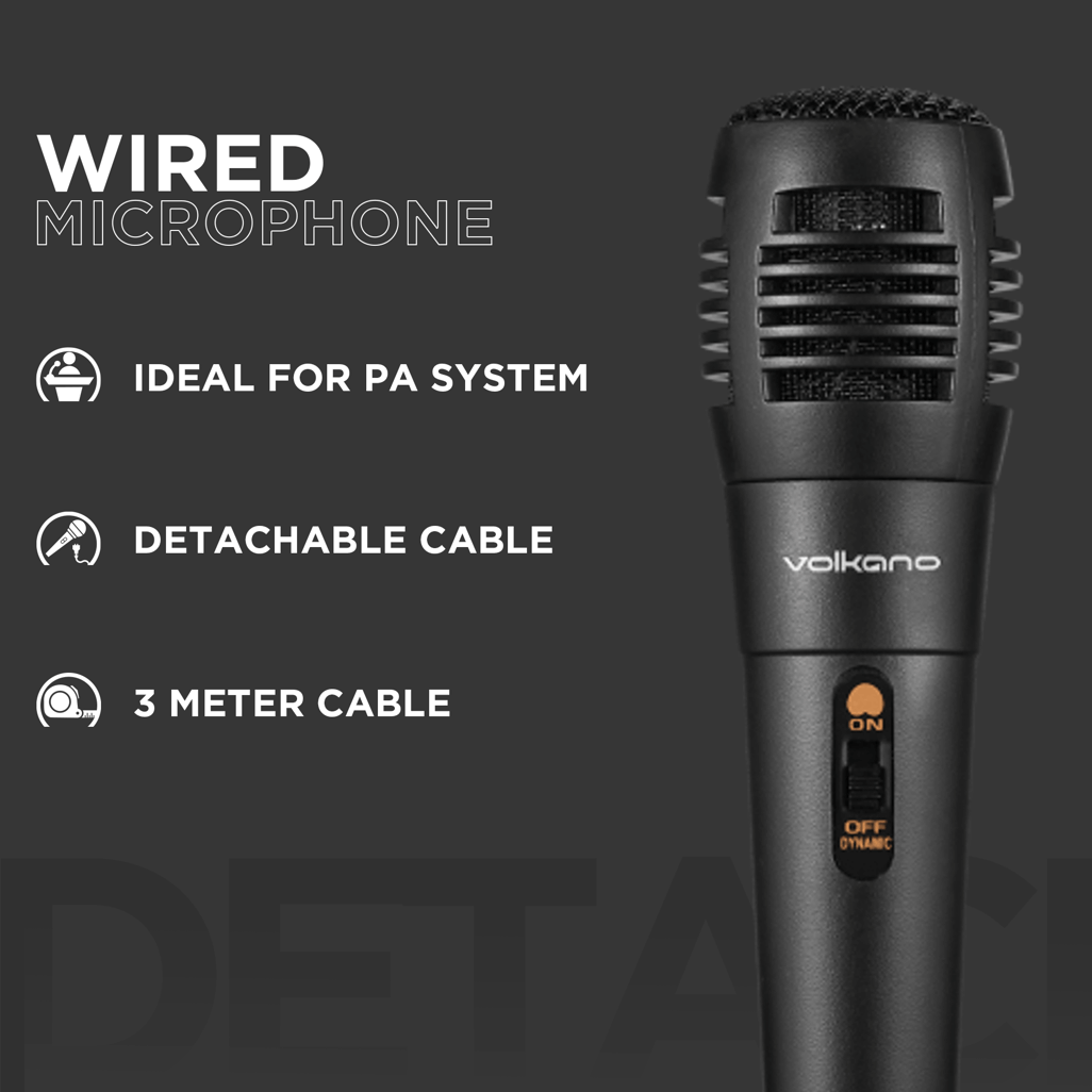 Volkano Vocal series wired microphone with detachable 3 meter cable, perfect for PA systems and live performances.