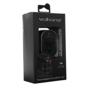 Volkano Worldwide Series Travel Adapter PD 25W + QC in packaging, ideal for fast charging while traveling.