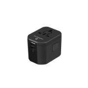 Volkano Worldwide Series Travel Adapter PD 25W + QC in black, ideal for international travel charging needs.