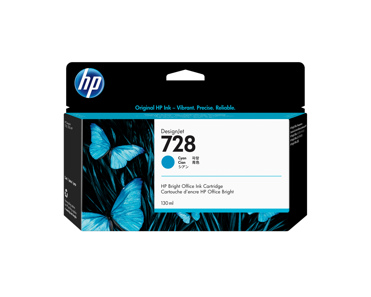 HP 728 130ml Original Cyan Ink Cartridge For T7 830